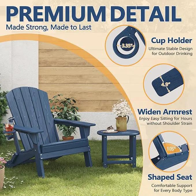 Folding Adirondack Chair Set of 2 with Cup Holder, HDPE All Weather Resistant Plastic Outdoor Patio Chairs, Heavy Duty Fire Pit Seating for Backyard Lawn Garden, Wooden Textured Design(Navy Blue) by GreenHaven Gardens