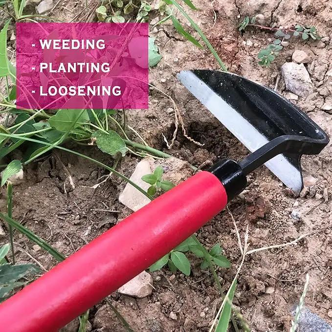 SHANFEEK Japanese Weeding Hoe Gardening Tools 13.5-Inch Weed Remover Tool High-Carbon Steel One-Piece Molding with Solid Wood Handle(Red) by GreenHaven Gardens