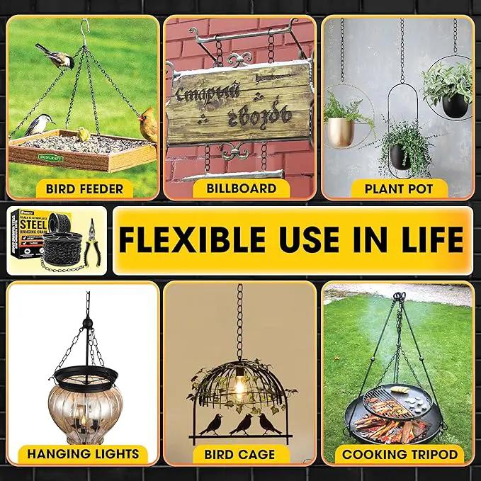 [Upgraded] 50FT Black Electroplated Steel Hanging Chain Roll, Pliers Included, 20LBS Load Capacity, Durable, Rust-Resistant, Adjustable Length for Hanging Bird Feeders, Planters, Lanterns, Billboards by GreenHaven Gardens