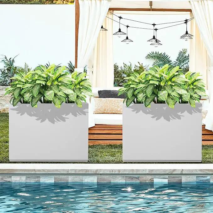 FENCY Metal Rectangular Planter Box Large Planters for Outdoor Plants, Tall Planters for Outdoor Plants with Drainage Holes, Rectangular Planters for Outdoor Plants (35.4" L x 9" W x 25.6" H,White) by GreenHaven Gardens