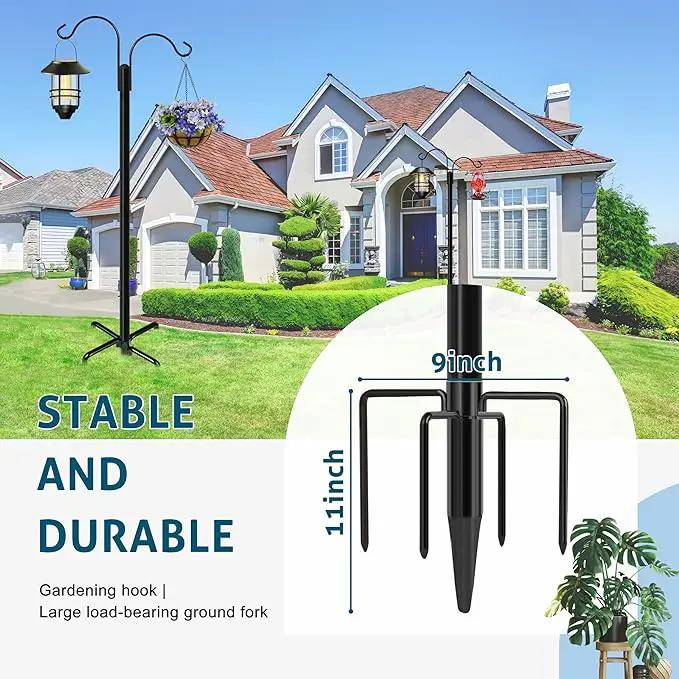 Ottsuls Double Shepherds Hooks for Outdoor, 76 Inch Bird Feeder Pole with 5 Prong Base, Upgrade 1 INCH Thick Heavy Duty Planter Hook for Hanging Baskets, Lantern,1 Pack by GreenHaven Gardens