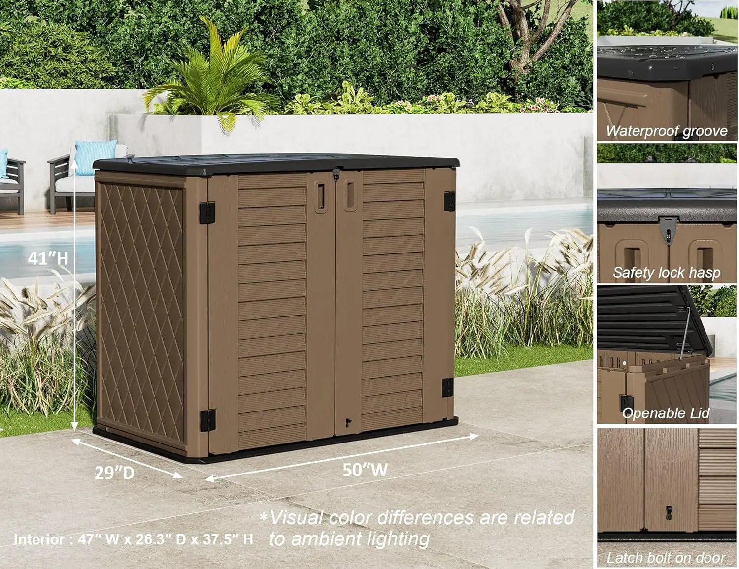 ZZM 4x2.5 FT Outdoor Storage Shed, Resin Waterproof Storage Cabinet for Garden Tools with Lockable Lid,Latch (Coffee) by GreenHaven Gardens