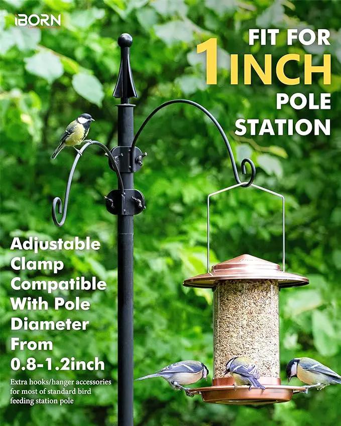 iBorn Bird Feeders Hangers for 1” Pole Stand Station Outdoor Hanging Hooks for Humming Bird Feeders for Outside Plant Hanger Hook Bracket Kit 12.2 Inch Long Metal Hooks for 1 Inch Pole, Pack of 2 by GreenHaven Gardens