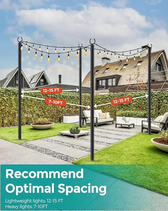 LAND·VOI 4 Pack String Light Poles, 9FT Heavy Duty Metal Light Poles for Outside String Lights, Outdoor light poles with 5 Prong Fork, Light Pole Stand for Patio, Backyard, Garden, Deck, Black FLP14B by GreenHaven Gardens