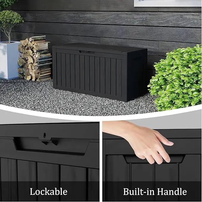 90 Gallon Lockable Resin Deck Box with Wheels, Waterproof & UV-Resistant Outdoor Storage Box for Outdoor Cushion Storage, Garden Tools & Pool Accessories Storage, Black by GreenHaven Gardens