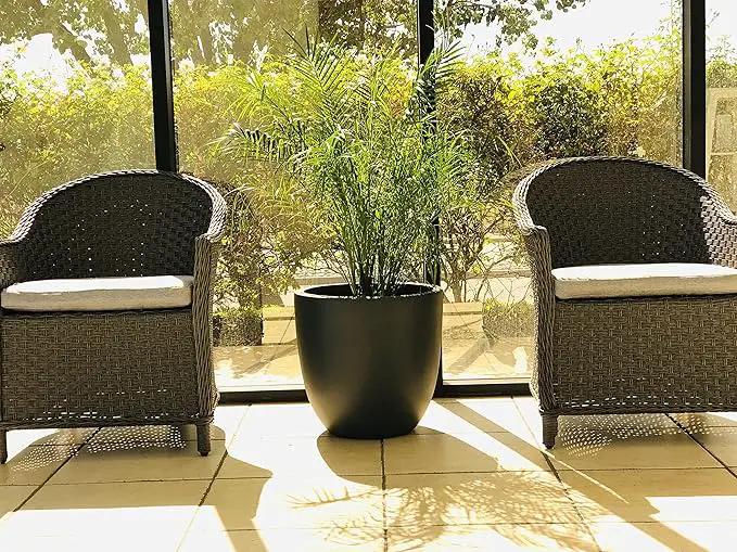 Kante 18 Inch Dia Round Concrete Planter, Indoor Outdoor Large Plant Pot with Drainage Hole and Rubber Plug for Home Patio Garden, Charcoal by GreenHaven Gardens
