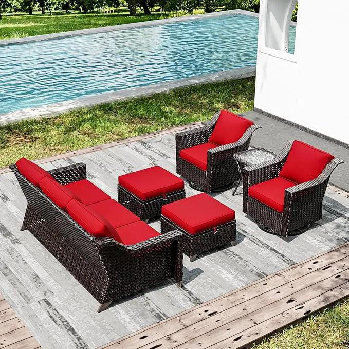 Joyside Wicker Patio Furniture Sets, 6 Pieces Upgraded Large Size Outdoor Furniture with Swivel Rocking Patio Chairs, Outdoor Ottoman, 3-Seat Sofa and Side Table, Thick Cushions, Wide Armrest by GreenHaven Gardens