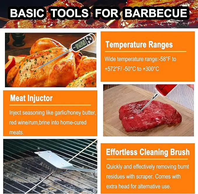 Grilljoy 24PCS BBQ Grill Tools Set with Meat Thermometer and Injector - Extra Thick Stainless Steel Fork, Spatula& Tongs - Complete BBQ Accessories in Aluminum Case - Perfect Grill Gifts for Men by GreenHaven Gardens