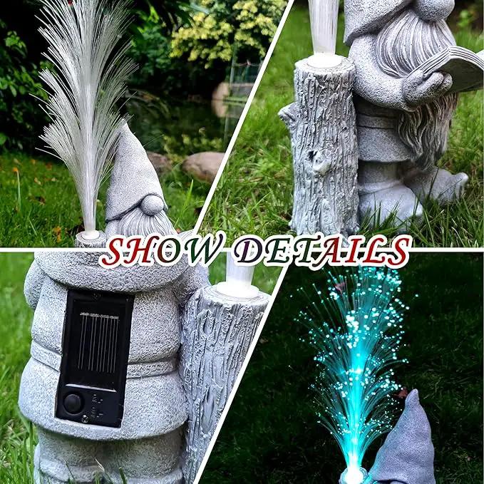 Gnomes Statue Solar Garden Decor,Resin Gnome Statues and Colour Changing Optical Fiber Solar Lights,Outdoor Decoration for Balcony, Garden, Patio, Yard, Lawn, Gifts for Mom Grandma by GreenHaven Gardens
