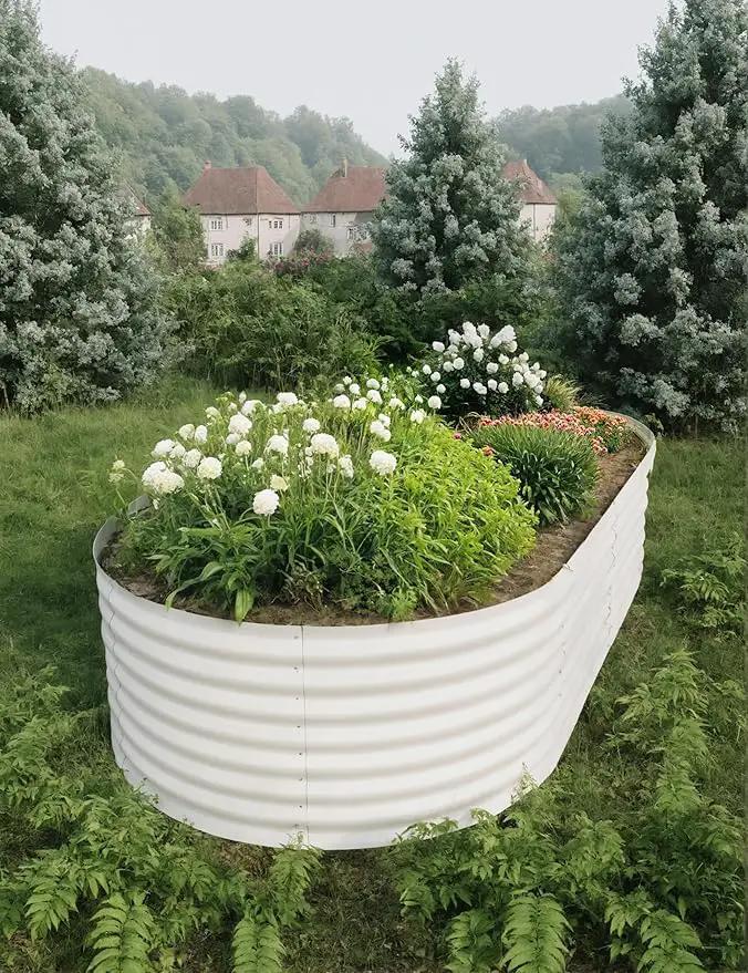 8x4x2ft Raised Garden Bed,Galvanized Raised Planter Boxes Outdoor with Easy Assembly, Large Garden Bed for Vegetables, Fruits, Flower,Raised Garden Bed,Beige by GreenHaven Gardens