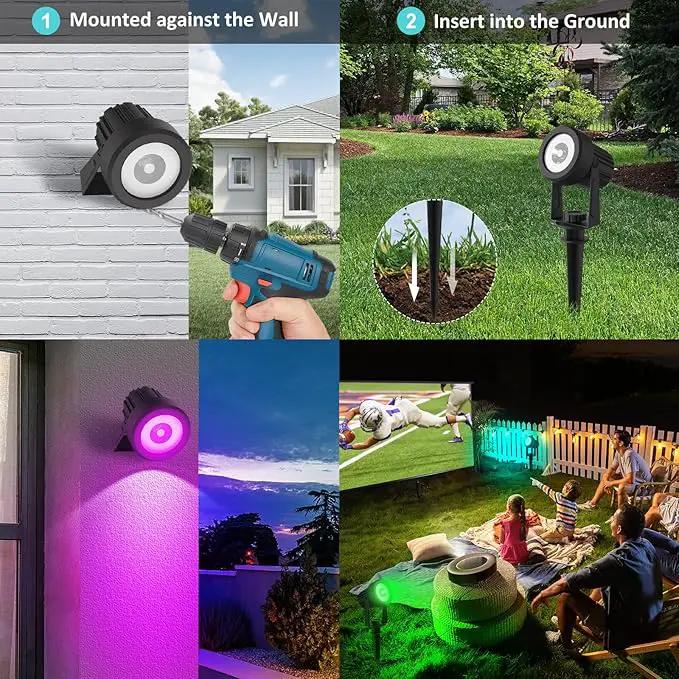 T-SUNUS Color Changing Solar Landscape Spotlights 2 Pack, IP65 Waterproof Lights 9.8ft Cable, Outdoor RGB Spot Light With Separated Panel for Yard Garden Driveway Porch Walkway Pool Patio by GreenHaven Gardens