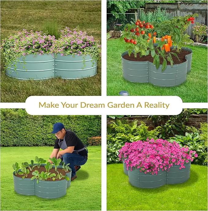 Sunnydaze Galvanized Raised Garden Bed - Metal Raised Bed for Gardening - Outdoor Planter Box for Flowers, Plants, and Vegetables - Green - 12” H Clover by GreenHaven Gardens