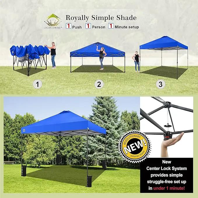 CROWN SHADES 10x10 Pop Up Canopy Tent - Patented Center Lock One Push Instant Outdoor Canopy Beach Tent with STO-N-Go Bag 8 Stakes & 4 Sand Bags，Blue by GreenHaven Gardens