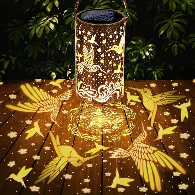 Toodour Solar Lantern Outdoor, Hummingbird Gifts for Women Mom Grandma Hanging Solar Outdoor Lights Waterproof, Hollow Out Retro Metal Hummingbird Lights for Patio, Balcony, Walkway, Yard Decorations by GreenHaven Gardens