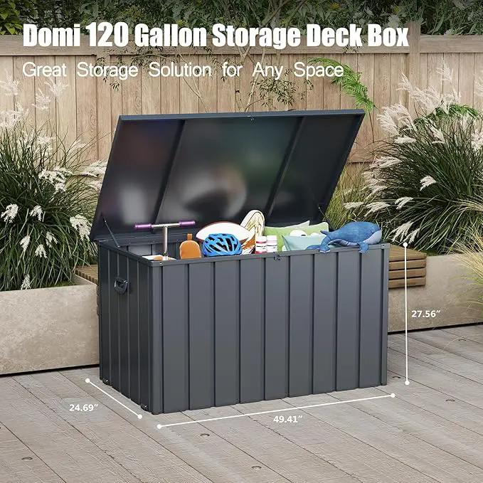 Domi Outdoor Storage Deck Box 120 Gallon, Outdoor Deck Box with Waterproof Storage Bag for Outside Cushions, Garden Tools and Pools Equipment, Gray by GreenHaven Gardens