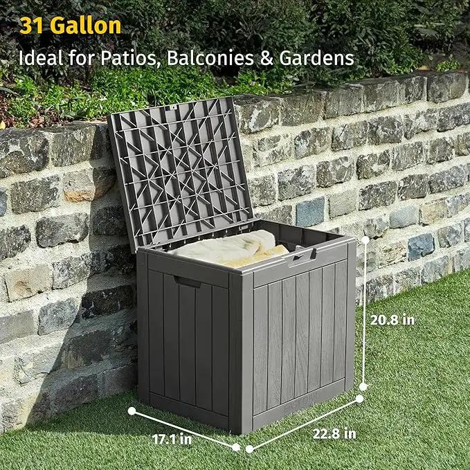 EAST OAK Outdoor Storage Box, 31 Gallon Deck Box Indoor and Outdoor Use, Waterproof Resin Storage Bin for Package Delivery, Patio Cushions, Gardening Tools, Lockable, UV Resistant, Grey by GreenHaven Gardens