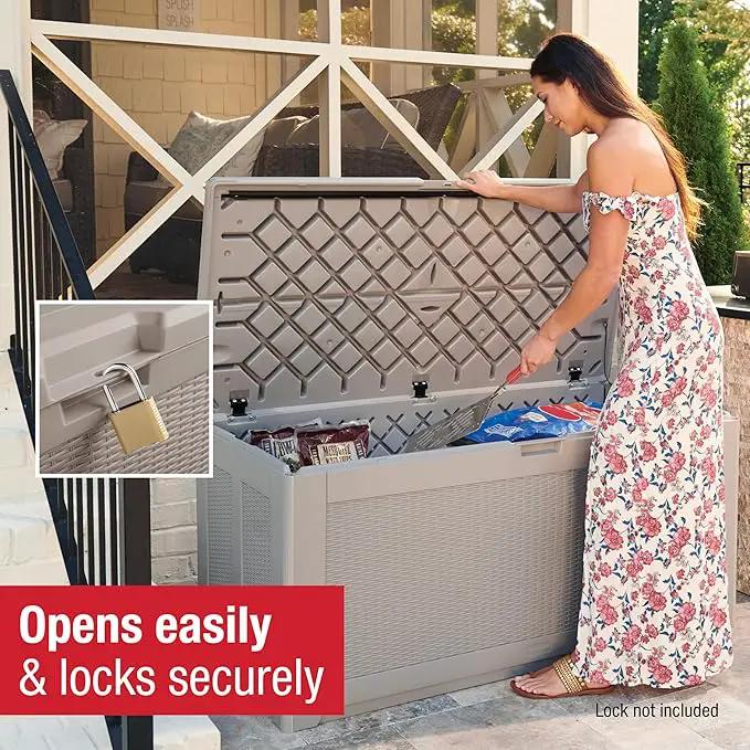 Rubbermaid Extra Large Resin Outdoor Storage Deck Box (134 Gal), Weather Resistant, Gray, Deck Organization for Home/Backyard/Pool Chemicals/Toys/Garden Tools/Porch/Patio Cushions by GreenHaven Gardens