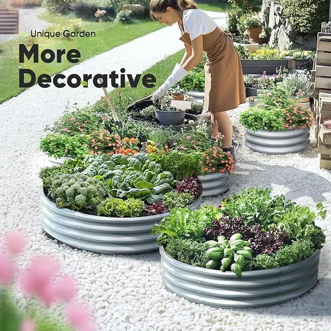 KING BIRD Raised Garden Bed Galvanized Round Planter Box Outdoor for Gardening, Plants, Vegetables, Flowers, Silver, 47x47x12 in 2 Packs by GreenHaven Gardens