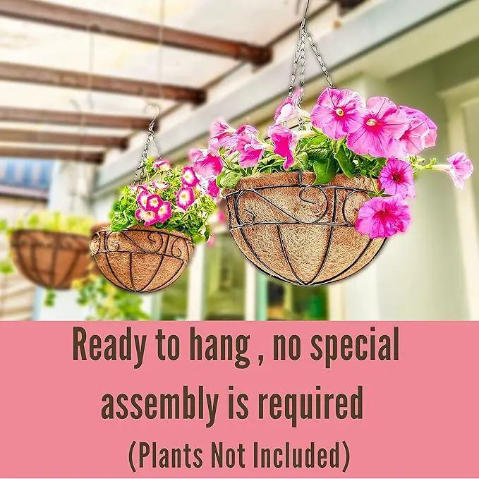 LaLaGreen Hanging Planter for Outdoor Plants (2 Pack, 12 Inch) Hanging Baskets with Coco Liner, Metal Wire Flower Basket Pots with Hook Hanger Balcony Porch Farmhouse Country Style Garden Decor by GreenHaven Gardens