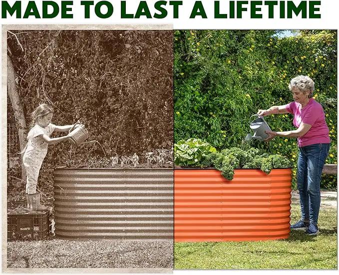 9-in-1 Galvanized Raised Garden Beds Outdoor // 8×2×2.5 ft Modular Planter for Gardening, Vegetables, Flowers // 32" Extra Tall Metal Raised Garden Bed (Orange) // Patented Design Planter Box by GreenHaven Gardens