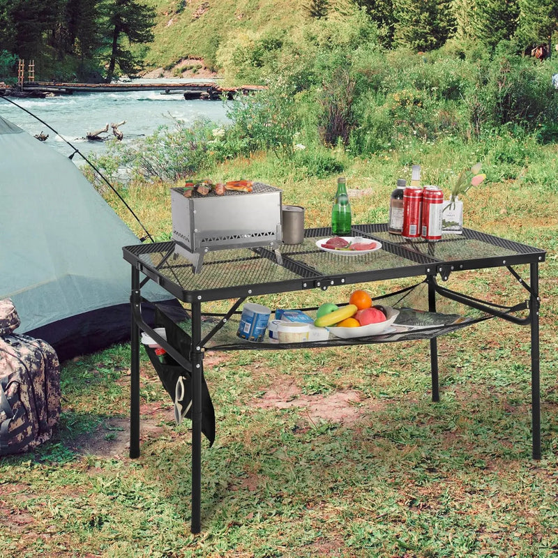 RedSwing Folding Grill Table, Lightweight Portable Grill Stand Table for Outdoor Camping Picnic BBQ, Adjustable Height, 48''x24''x16/28'', Black by GreenHaven Gardens
