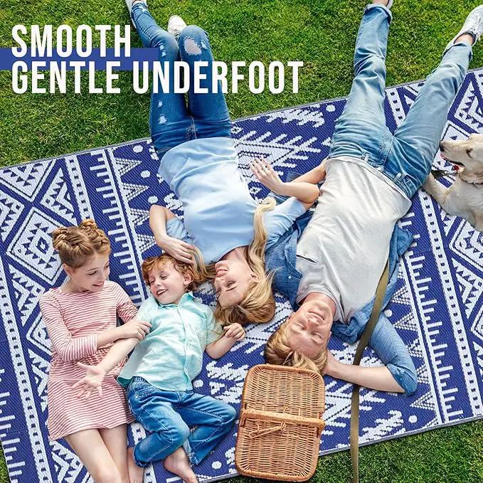 OLANLY Outdoor Rug Waterproof 5x8 ft, Reversible Outdoor Plastic Straw Rug, Boho Patio Rug, Indoor Outdoor Carpet, RV Mat Outside for Patio, Camp, Picnic, Balcony, Deck, Backyard, Blue & White by GreenHaven Gardens