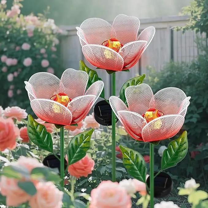 Solar Lights Outdoor Garden, 2 Pack Solar Powered Metal Flowers LED Breathing Light Waterproof,Solar Flowers for Outside Patio Lamp,Garden Gifts for Women,Landscape Lighting,Yard Pathway Decor by GreenHaven Gardens
