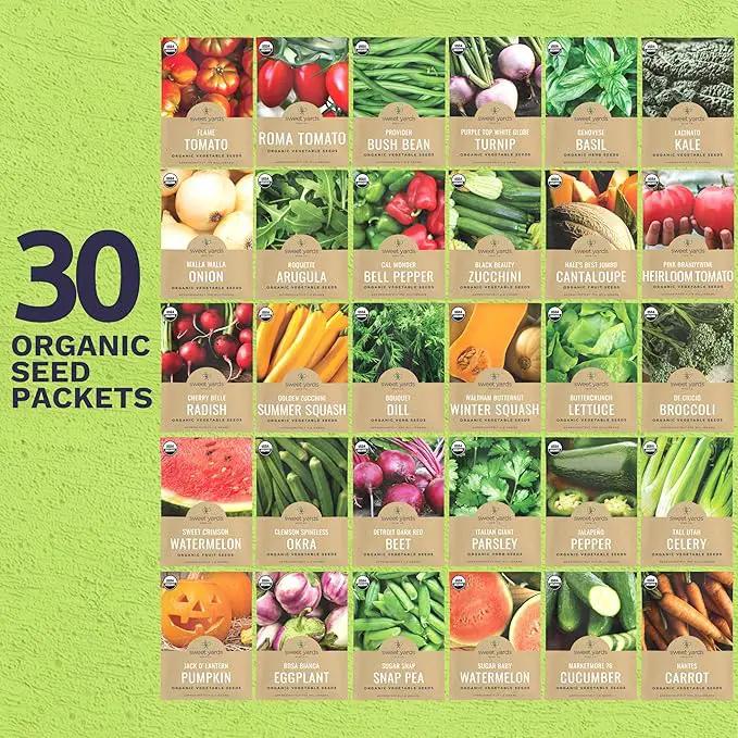 Organic Seeds Gardener Variety Pack - 30 Individual Packs - 2025 Season - Arugula, Basil, Winter Squash, Nantes Carrots and More! for Indoor & Outdoor Planting (Non-GMO, Certified Organic) by GreenHaven Gardens