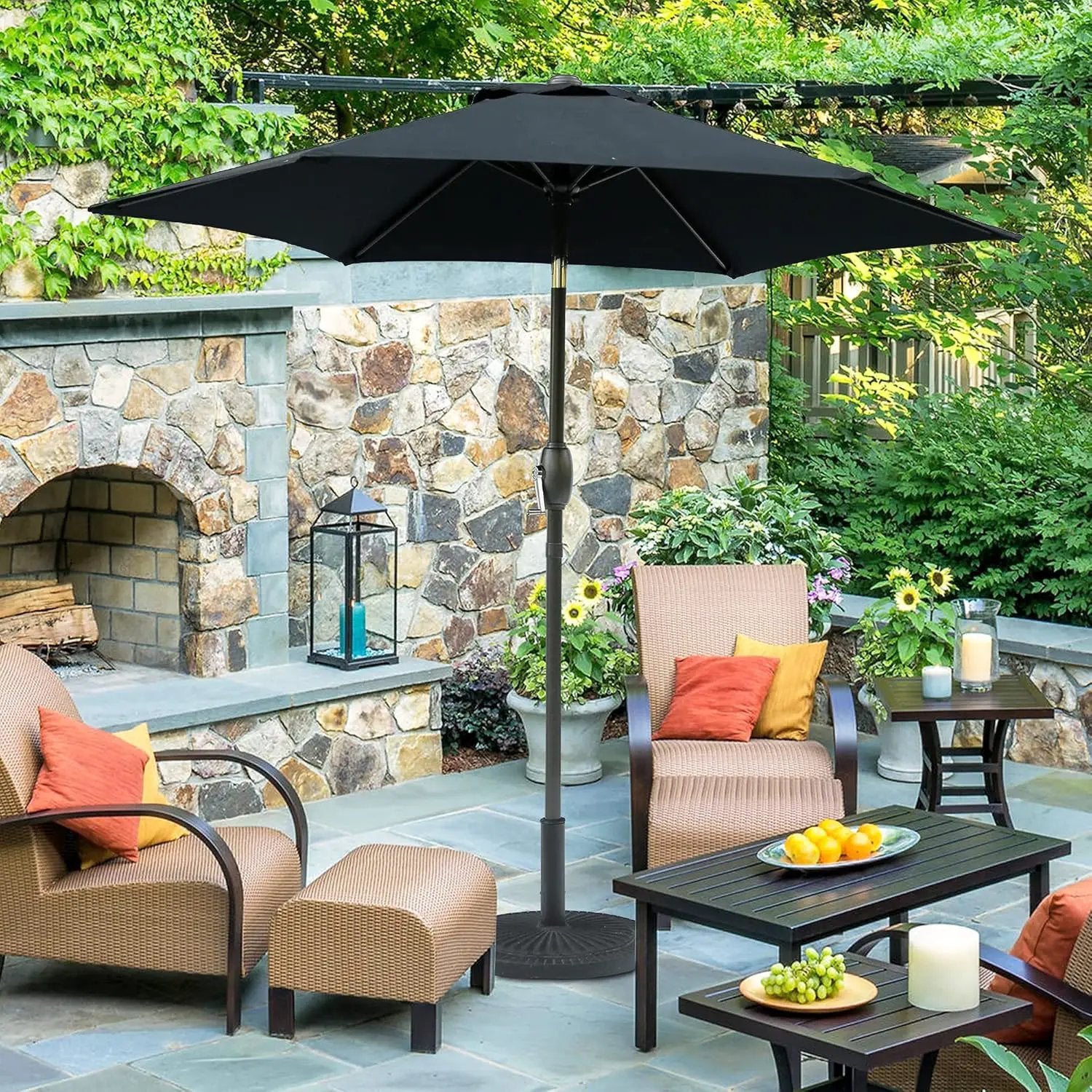 Aok Garden 7.5 ft Patio Umbrella Outdoor Market Umbrella Tilt Button and Crank 6 Ribs for Deck Lawn Pool& Backyard by GreenHaven Gardens