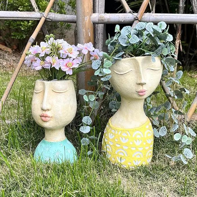 DiliComing Head Planter Face Planter Pots - 8 Inch Indoor Flower Planter Outdoor Planter Succulent Pot Girl Resin Planter with Drainage Hole Planters for Indoor Plants by GreenHaven Gardens