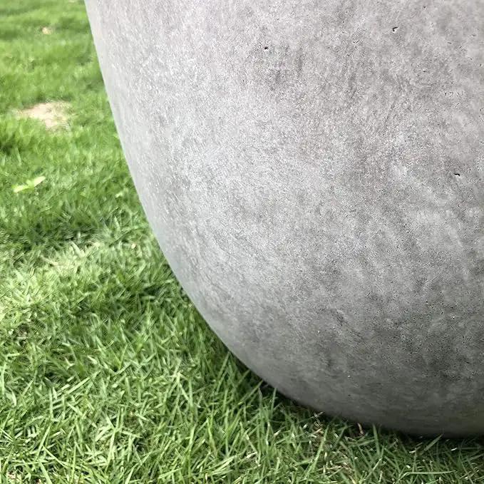Kante 14 Inch Dia Round Concrete Planter, Indoor Outdoor Large Plant Pot with Drainage Hole and Rubber Plug for Home Patio Garden, Natural Concrete by GreenHaven Gardens
