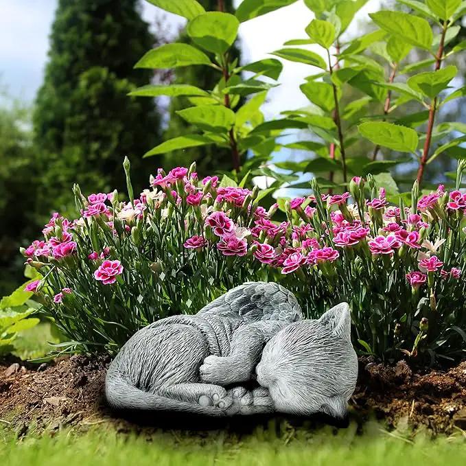 Pure Garden Cat Memorial Stone - Peaceful Sleeping Kitten Angel Statue for Garden, Remembrance, Grave Marker, and Loss - Pet Sympathy Gift (Gray) by GreenHaven Gardens