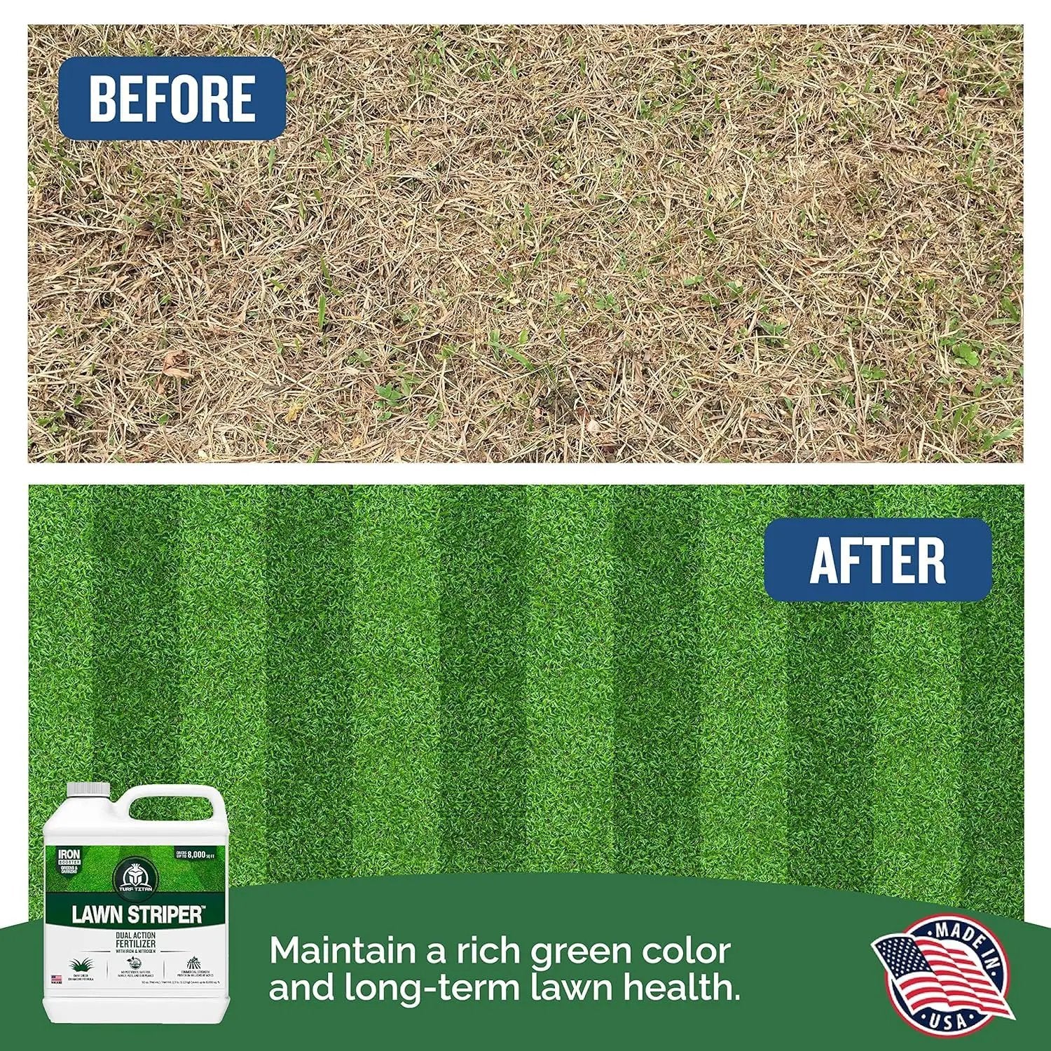 Turf Titan Lawn Striper 1 Gallon- Iron & Nitrogen Fertilizer to Promote Dark-Green, Stripe-Defined Turfs - Kids & Pet Safe, Natural Lawn Fertilizer - Green Grass Fertilizer - Covers up to 32,000 Sq Ft by GreenHaven Gardens