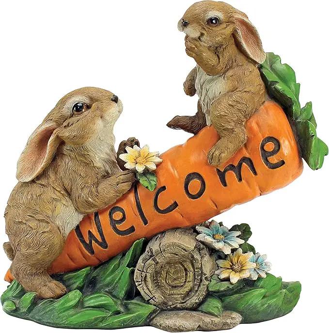 Design Toscano HF317387 Bunny Bunch Rabbits Outdoor Garden Statue Welcome Sign, 10 Inch, Full Color by GreenHaven Gardens