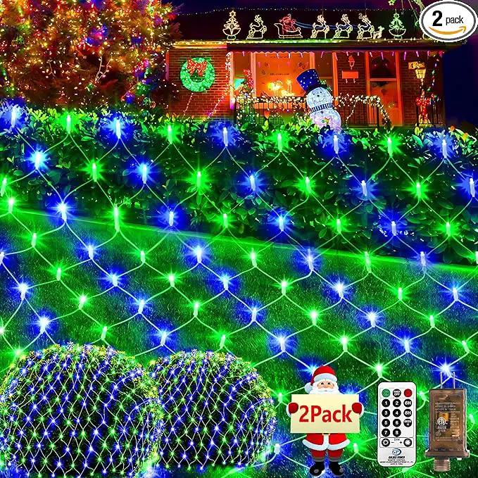 KNONEW 2-Pack 360 LEDs Christmas Net Lights 13ft x 9.8ft Outdoor Mesh Lights Connectable Waterproof 8 Modes & Timer Plug-in Net Fairy Lights for Bushes Garden Party Wedding Holiday,Blue and Green by GreenHaven Gardens