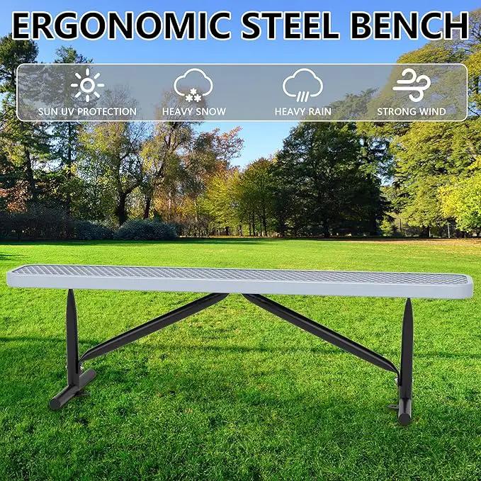48" L Outdoor Steel Flat Bench, Heavy Duty Metal Park Bench for Outside, Expanded Metal, Commercial Benches Mesh Bench for Shopping Mall, Store, Lawn, Park, Patio, Deck, Garden (Grey, 6FT) by GreenHaven Gardens