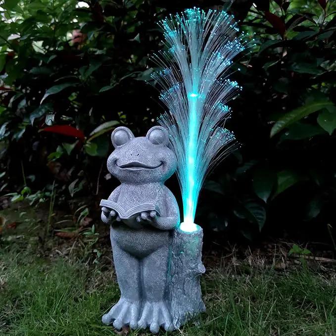 Frog Statue Solar Garden Decor,Resin Frog Statues and Colour Changing Optical Fiber Solar Lights,Outdoor Decoration for Balcony, Garden, Patio, Yard, Lawn,Gifts for Mom Grandma by GreenHaven Gardens