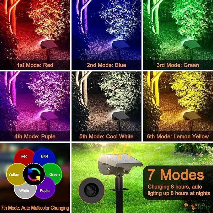 Solar Spot Lights Outdoor Color Changing,[7 Modes/4 Pack] Christmas IP65 Waterproof Landscape Spotlights, Dusk to Dawn Solar Powered Security Light for Patio Gate Walkway Pool Garden Yard Driveway by GreenHaven Gardens