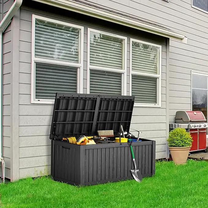 180 Gallon Patio Storage Box - Waterproof Deck Boxes & Outdoor Storage Deck Box, Lockable Resin Chest for Pool/Garden Tools, UV-Resistant, Black by GreenHaven Gardens