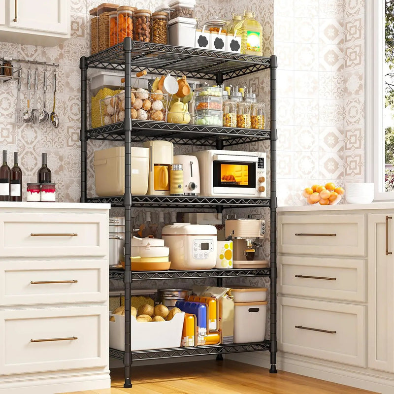REIBII Metal Shelving 5 Tier Wire Sturdy Storage Shelves Adjustable Steel Organizer Wire Rack for Kitchen Laundry Room Commercial School Storage Room Black 63“Hx 21.65“L x 11.8”D by GreenHaven Gardens