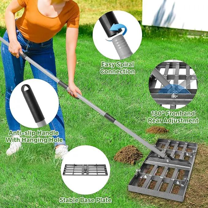 Lawn Leveling Rake, Lawn Leveler with Stainless Steel Long Handle, Heavy Duty Yard Level Tool for Leveling Soil, Sand Or Dirt Surfaces, Gardening Gloves Gift Included (30x10in) by GreenHaven Gardens