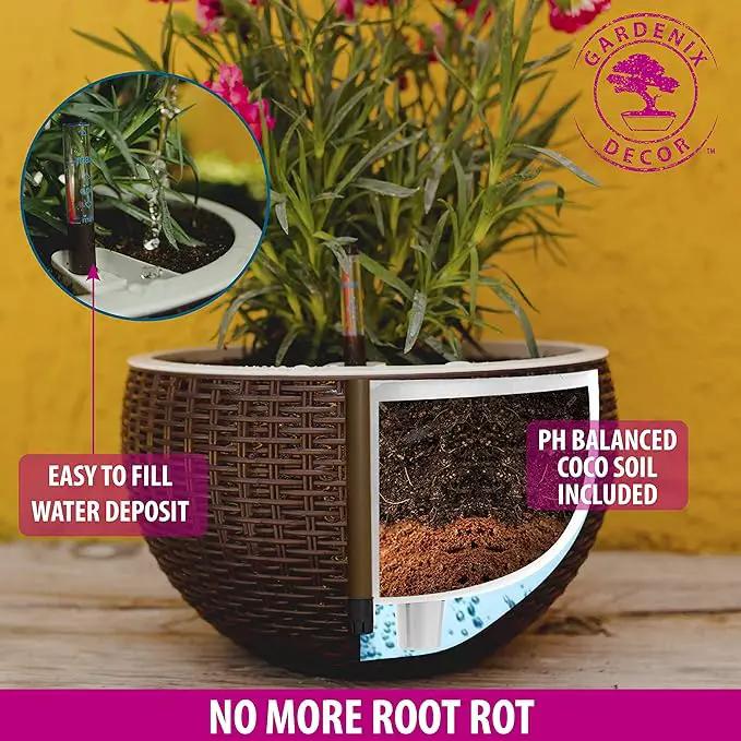 GARDENIX DECOR Self Watering Hanging Planter, 11'' Indoor, Brown, Coco Coir, with Water Level Indicator, Round, 1 Pack by GreenHaven Gardens