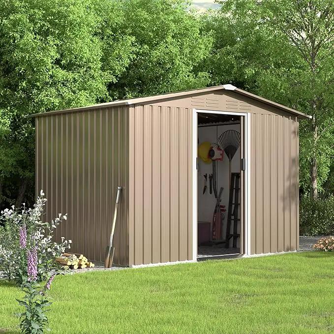 8FT x 6FT Metal Outdoor Storage Shed,Utility and Tool Shed Storage House w/Lockable Sliding Doors & Air Vent,Garden Shed for Backyard,Garden,Patio,Lawn by GreenHaven Gardens