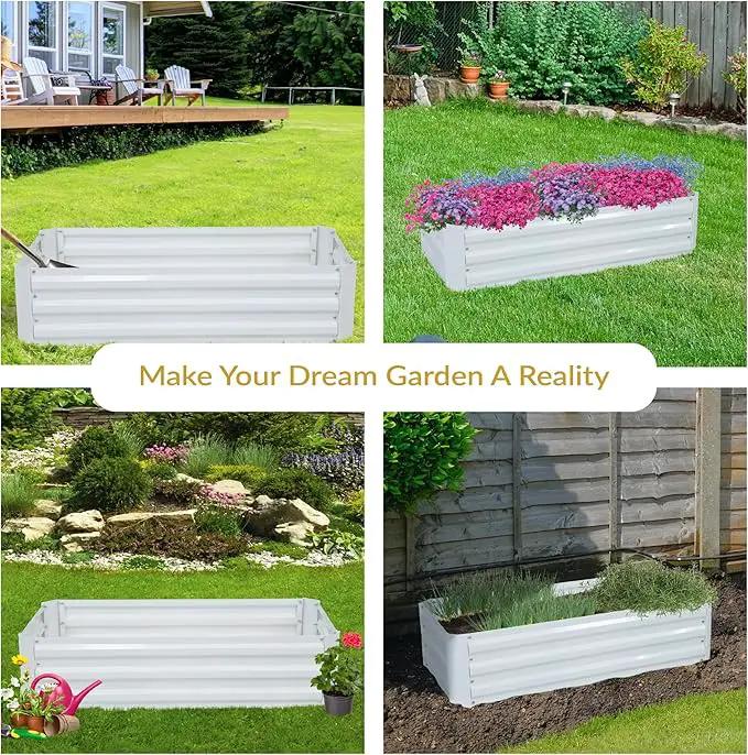 Sunnydaze Galvanized Raised Garden Bed - Metal Raised Bed for Gardening - Outdoor Planter Box for Flowers, Plants, and Vegetables - Ivory White - 48" W x 24" D x 12" H Rectangle by GreenHaven Gardens