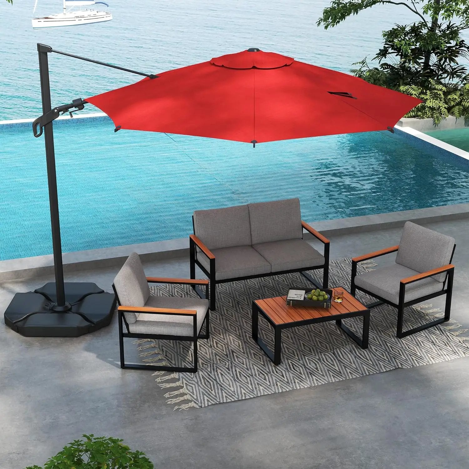 Abba Patio 10FT Vienna Offset Patio Umbrella Outdoor Cantilever Umbrella with 360° Rotation Design and Easy Tilt Adjustment UV 50+ Protection 8 Ribs for Backyard Garden Deck Pool Patio, Red by GreenHaven Gardens