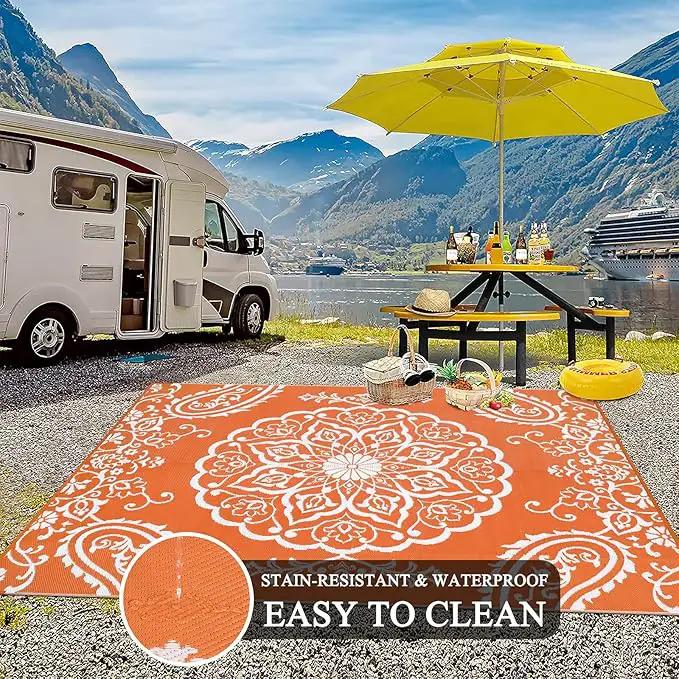 Pauwer Waterproof Outdoor Rug 8x10, Reversible Plastic Straw Patio Camping Rug, Indoor Outdoor RV Mat Carpet for Deck, Camper, Porch, Balcony, Backyard, Picnic, Boho Orange by GreenHaven Gardens