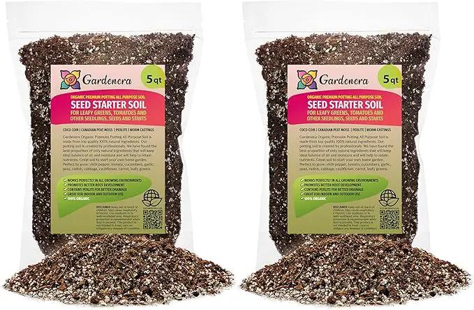 Premium Organic Seed Starter Soil - 10 Quart - All-Purpose Organic Potting Soil for Happy Seedlings and Plants by Gardenera (2 Bags of 5 Quart) by GreenHaven Gardens
