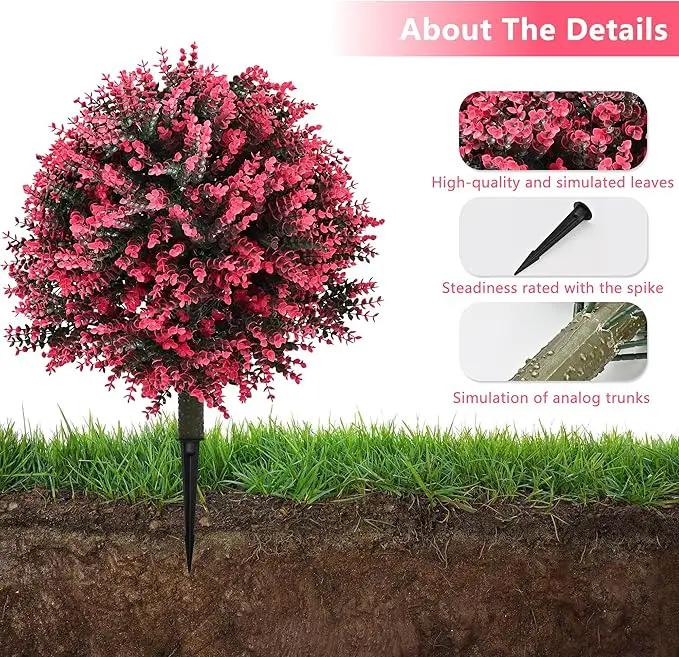 28" Set of 2 Artificial Boxwood Topiary Ball Bush for Outdoor with Ground Spike, UV Resistant Faux Greenery Shrubs, Fake Rose&Green Boxwood Plants for Garden, Yard, Porch, Patio Decor by GreenHaven Gardens