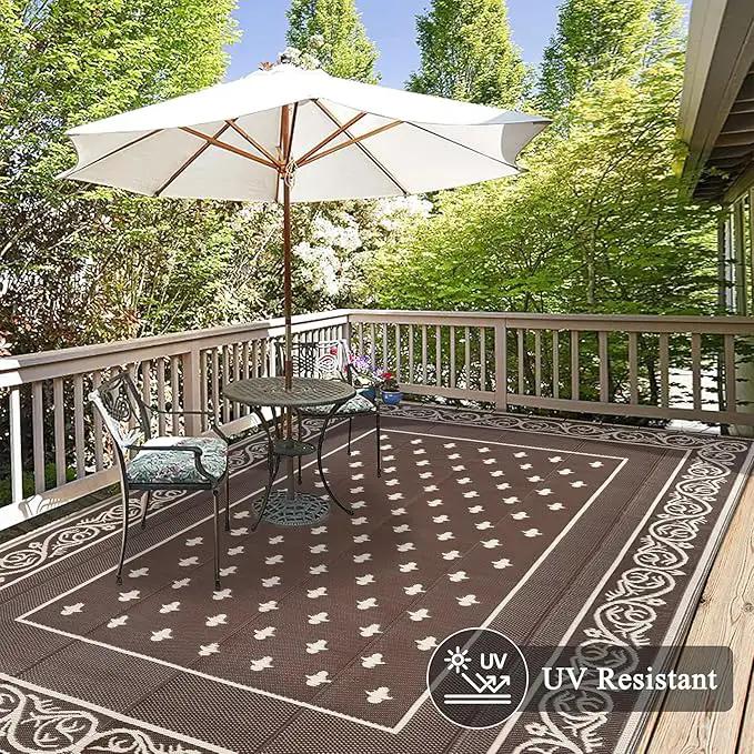 Pauwer Waterproof Outdoor Rug 8x10, Reversible Plastic Straw Patio Camping Rug, Indoor Outdoor RV Mat Carpet for Deck, Camper, Porch, Balcony, Backyard, Picnic, Bordered Brown by GreenHaven Gardens