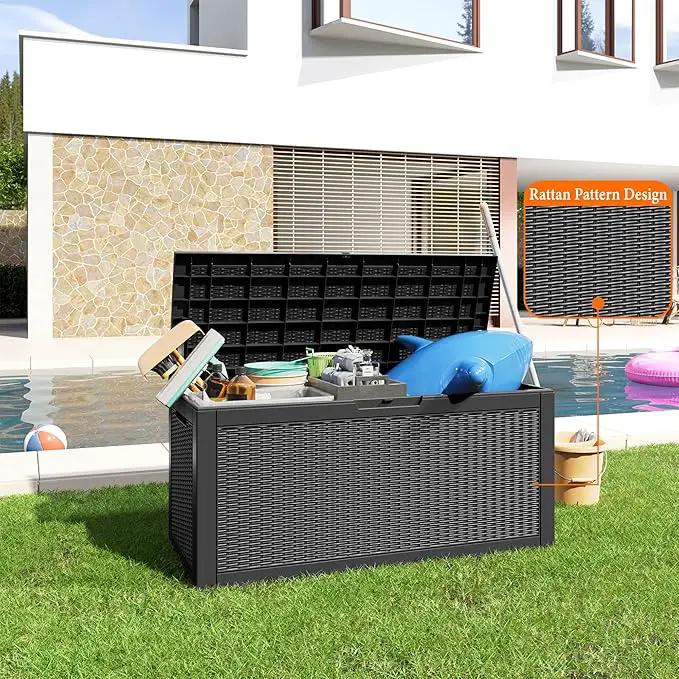 100 Gallon Resin Deck Box, Lockable Patio Outdoor Storage Box for Furniture, Garden Tools and Tools Storage, Waterproof Outside Storage Boxes - Black by GreenHaven Gardens